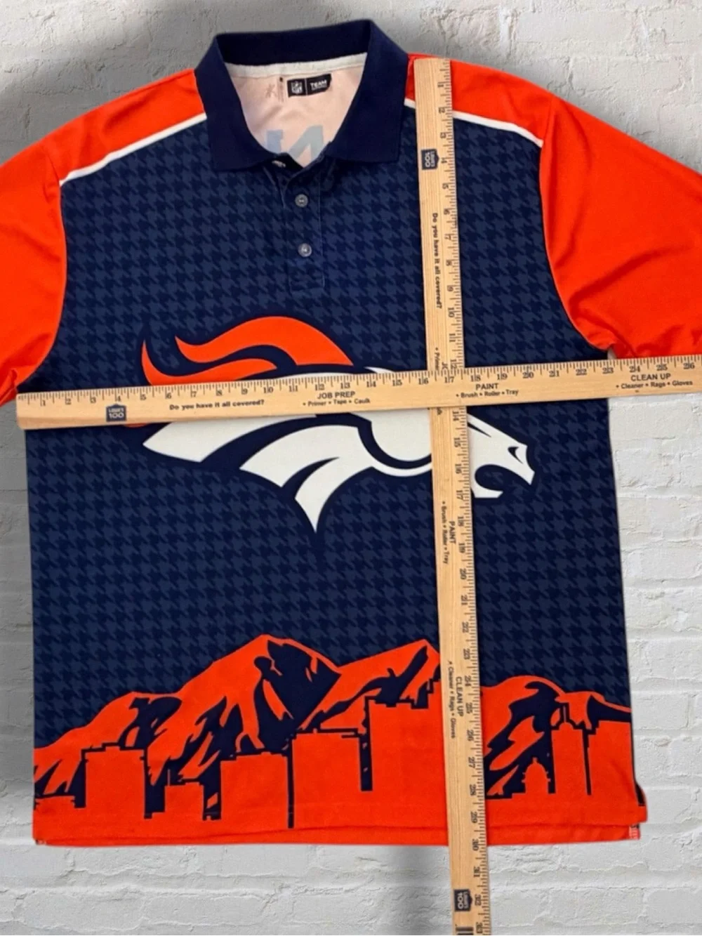 Denver Broncos NFL Team Apparel Men XL Graphic Polo Orange Navy Skyline